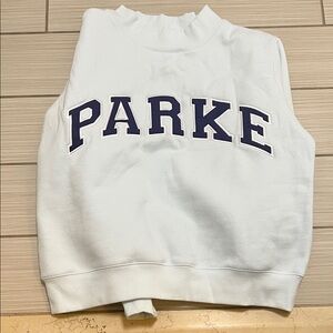 White Sleeveless Sweatshirt with Navy Lettering